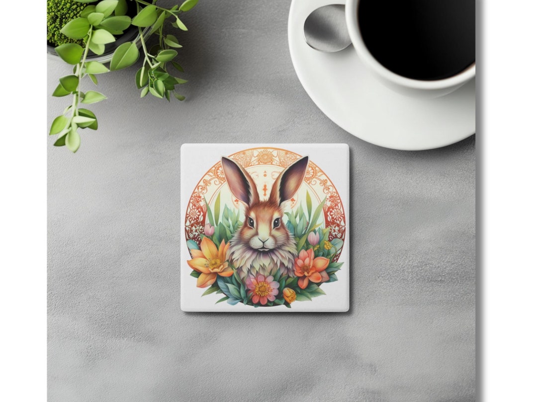 Set De 4 Dessous De Verre En Bois - Motif Lapin - Pour Apéro, Décoration De Table - Atelier Unik Art