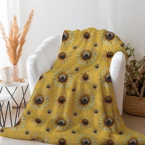 Yellow Sunflower Velveteen Blanket | Sherpa Blanket for Sunflower Lovers | Nature Blanket | Sunflower Baby Blanket | Sunflower Decor