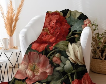 Vintage Flowers Velveteen Microfiber Blanket: Cute Botanical Throw Blanket for Flower Lovers