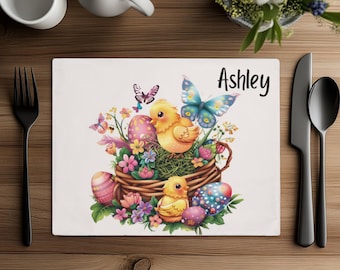 Mantel individual de Pascua personalizado / Tapete de Pascua personalizado para niños / Decoración personalizada para fiesta de Pascua / Cena de Pascua / Lindo mantel individual con pájaro de Pascua