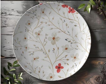White Flowers Plate Set | Floral Dinner Plate | Modern Botanical Tableware | Elegant Spring Table Setting | Flower Lover Home Decor