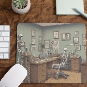 Skeleton at Work Mouse Pad | Worked to the Bone Office Mouse Pad | Office Gift | Co-Worker Gift | Gag Office Decor | Funny Mouse Pad