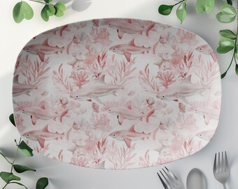 Pink Shark Platter | Ocean Shark Themed Platter | Coastal Dinnerware | Marine Life Home Decor | Beach House Decor | Shark Lover Gift