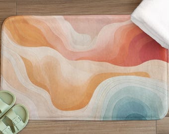 Cute Pastel Waves Bath Mat | Abstract Pastel Bath Mat | Modern Wave Pattern Bathroom Rug | Abstract Design Lover Home Decor | Colorful Mat