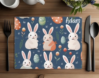 Mantel individual de Pascua personalizado / Tapete de Pascua personalizado para niños / Decoración de fiesta de Pascua personalizada / Cena de Pascua / Lindo mantel de conejito de Pascua