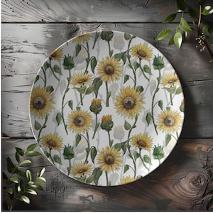 Sunflower Dinner Plate | Rustic Floral Dinnerware | Yellow Sunflower Blooms Home Decor | Botanical Table Setting | Floral Kitchen Decor