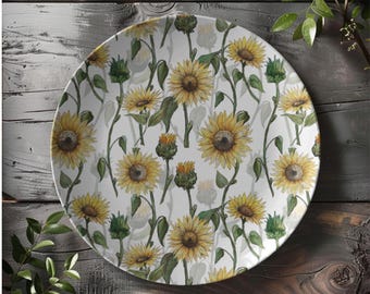 Sunflower Dinner Plate | Rustic Floral Dinnerware | Yellow Sunflower Blooms Home Decor | Botanical Table Setting | Floral Kitchen Decor