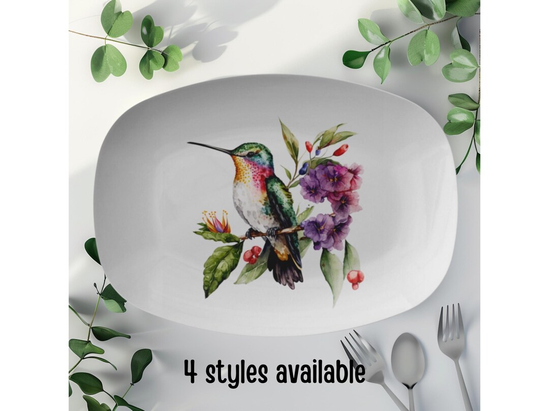 Hummingbird Platter | Cute Hummingbird and Flowers Platter ...