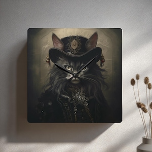 Mystische Katze Acryl Wanduhr | Mystische Wanddekoration | Witchy Katzenuhr | Batteriebetriebene quadratische Uhr