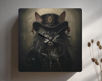 Mystical Black Cat Acrylic Wall Clock | Mystical Wall Decor | Witchy Cat Clock | Battery Operated Square Clock