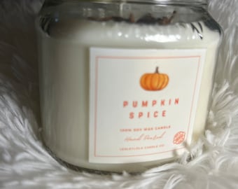 Pumpkin Spice 8oz  Candle Made with 100% Soy Wax Topped with Dried Spices