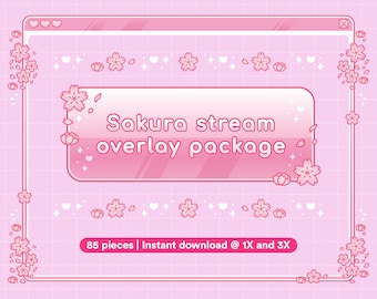Sakura Twitch Stream Package | Pink Floral Overlays, Alerts, Panels (85 Pieces)