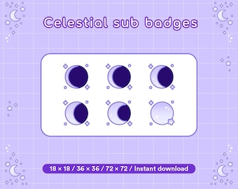 Celestial Moon Sub Badges | Kawaii Lavender Twitch Bit Badges (Digital Download)
