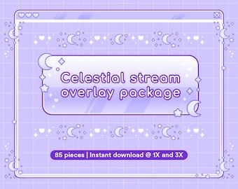 Celestial Moon Twitch Stream Package | Purple Overlays, Alerts, Panels (Digital Download)