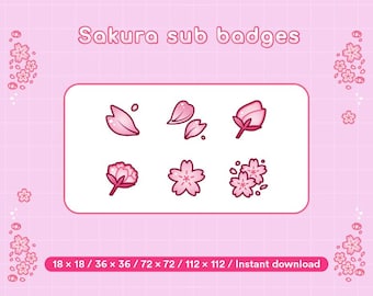 Sakura Twitch Sub Badges | Blossoming Cherry, Floral Pink (Digital Download