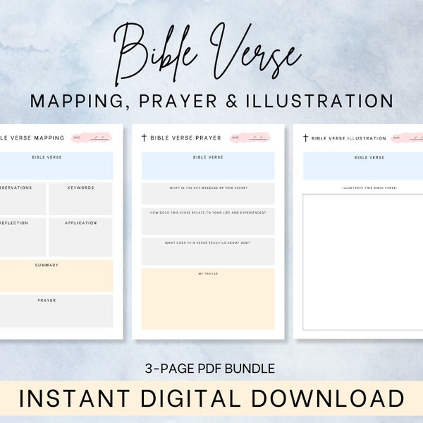 Bible Verse Mapping & Prayer - 3 PDF Bundle, Mapping - Prayer - Illustration