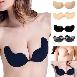 Women's Strapless Self Adhesive Reusable Padded Invisible Sticky Push Up Bra for Backless Dress