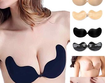 Women's Strapless Self Adhesive Reusable Padded Invisible Sticky Push Up Bra for Backless Dress