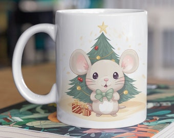 Tazza di Natale di ratto, tazza di caffè di ratto, tazza di caffè di topo, decorazione di ratto, tazza di caffè, ratto di Natale 11 once