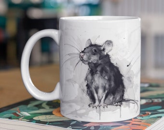 Tazza da caffè ratto, tazza da caffè mouse, decorazione ratto, tazza da caffè accentata, carbone da 11 once