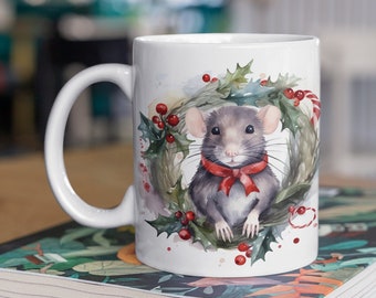 Tazza di Natale di ratto, tazza di caffè di ratto, tazza di caffè di topo, decorazione di ratto, tazza di caffè, ratto di Natale, regalo di ratto 11 once