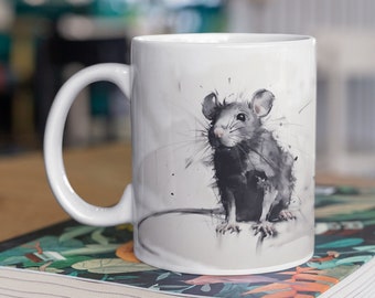 Tazza da caffè ratto, tazza da caffè mouse, decorazione ratto, tazza da caffè accentata, carbone da 11 once