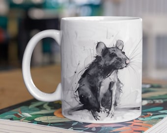 Tazza da caffè ratto, tazza da caffè mouse, decorazione ratto, tazza da caffè accentata, carbone da 11 once