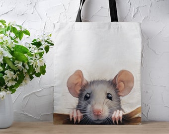 Rat peaking Tote bag Tote Bag Rat Lover Gifts Reusable Rat Bags Rat Art Tote Bag