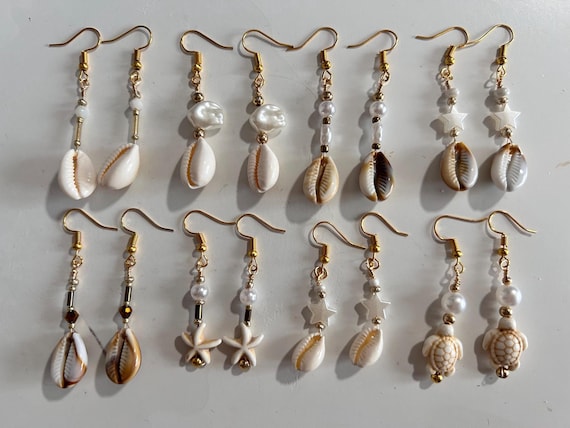 Seashell earring collection, Seashell Charm earrings, beaded earrings, dangling earring, pearl earrings, beaded she shells, handmade earring