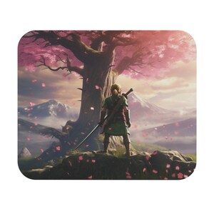 Heroic Links Adventurer Mouse Pad - Fantasy Gaming Desk Mat with Sakura Tree