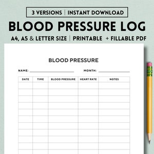 Bloeddruklogboek afdrukbare sjabloon, dagelijkse bloeddrukmeting, bloeddrukgrafiek, bloeddruktracker, bloeddrukmeter
