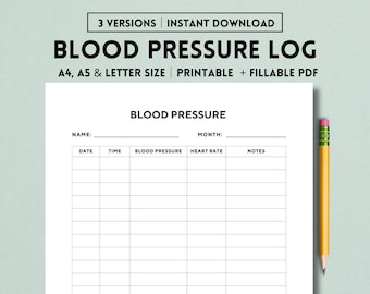 Blood Pressure Log Printable Template, Daily Blood Pressure Tracking, Blood Pressure Chart, Blood Pressure Tracker, Blood Pressure Monitor