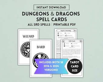 DnD Spellcards, 5e, 2024, 2014, DnD Spell Cards, DnD Cards, DnD Printable, DnD Spellbook, DnD Player, Dungeons and Dragons, Digital PDF