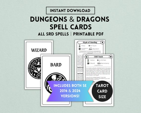 DnD Spellcards, 5e, 2024, 2014, DnD Spell Cards, DnD Cards, DnD Printable, DnD Spellbook, DnD Player, Dungeons and Dragons, Digital PDF