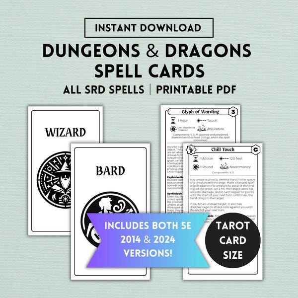 DnD Spellcards, 5e, 2024, 2014, DnD Spell Cards, DnD Cards, DnD Printable, DnD Spellbook, DnD Player, Dungeons and Dragons, Digital PDF