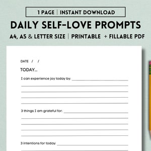 Daily Self-Love Prompts Printable, Self-Love Reminder, Journal Prompts, Gratitude Template, Self-Love Worksheet, Self-Care Journal for Women