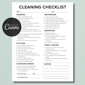 Lista de verificación de limpieza editable Airbnb, Lista de limpieza de Airbnb, Planificador de limpieza editable, Plantilla Canva, Tamaño A4/Carta