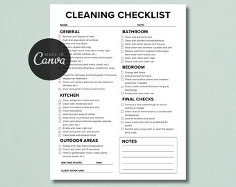 Editable Cleaning Checklist Airbnb, Airbnb Cleaning List, Editable Cleaning Planner, Canva Template, A4/Letter Size