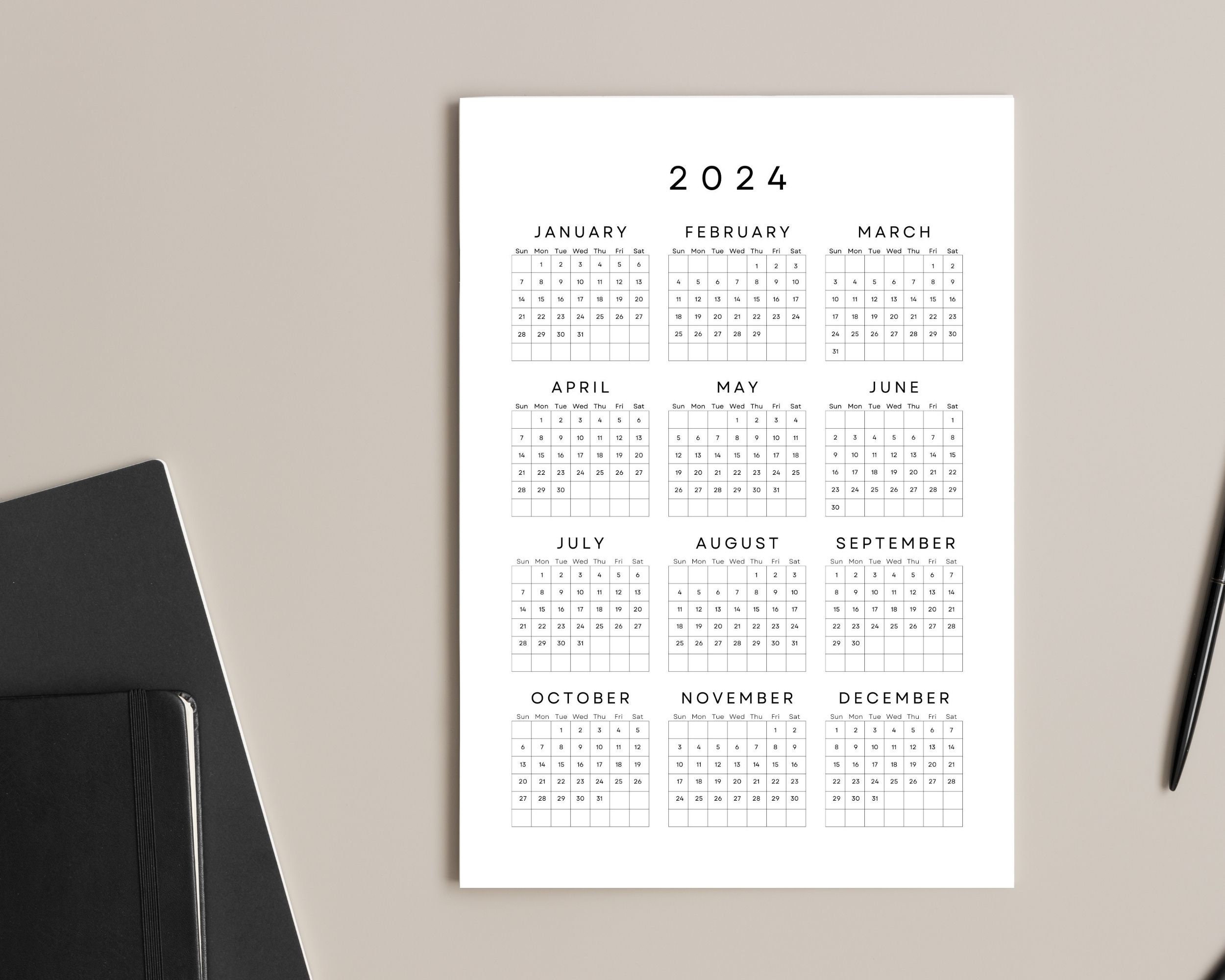 2024/2025 Yearly Calendar One Sheet Printable, Year at a Glance ...
