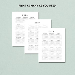 2024 Yearly Calendar One Sheet Printable, New Year Calendar, Year at a ...