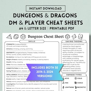 DnD-spiekbriefje, 5e, 2024, 2014, Beknopte referentiegids, DM-spiekbriefje, DnD-spelergids, D&D-spiekbriefje, Dungeon Master, digitale pdf