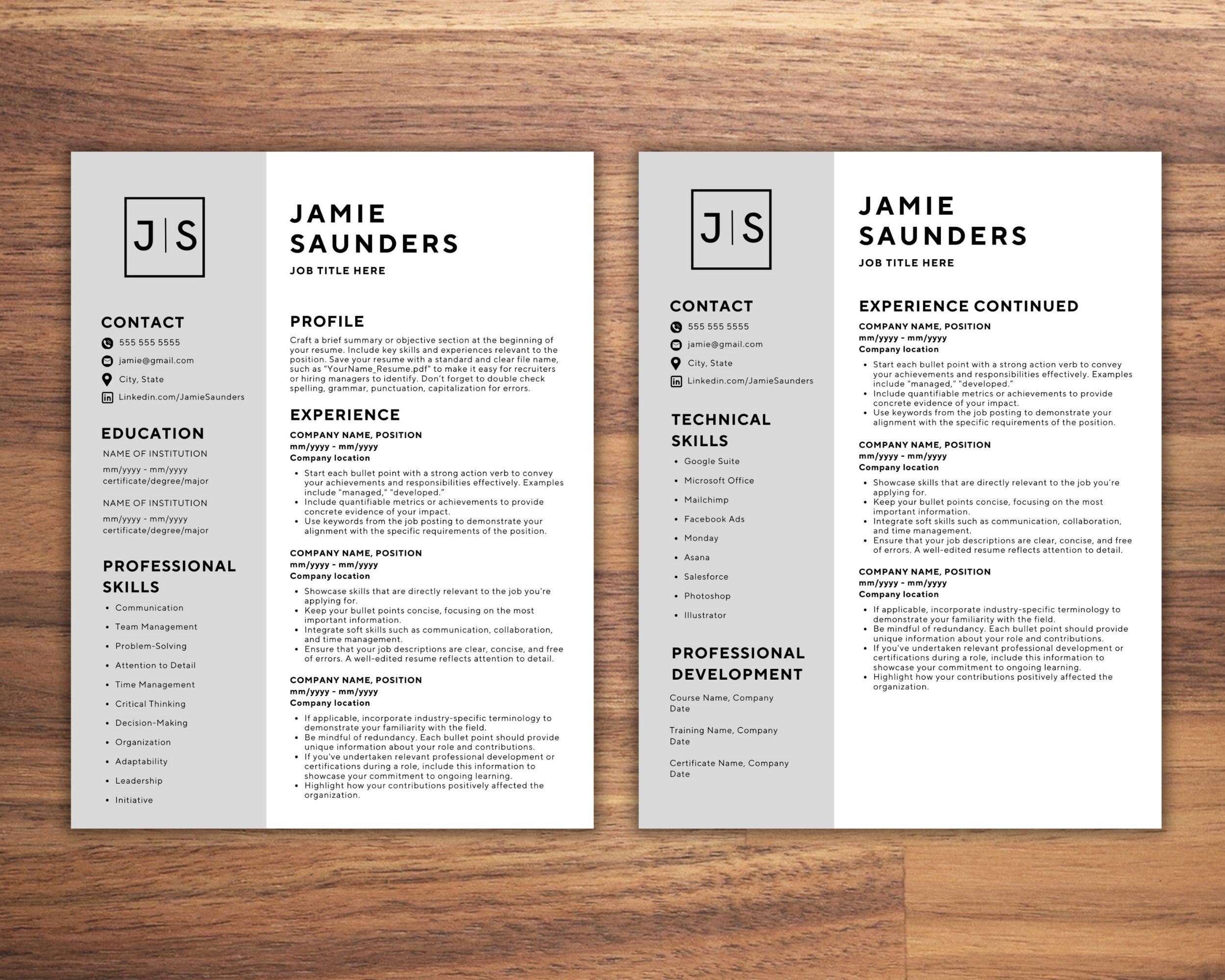 One or Two Page Resume Template - Il Fullxfull.5579841965 3rlh