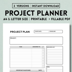 Project Planner Printable Template, Task Tracker, Productivity Planner, Project Management, Task Planner, Project Tracker, Work, Office, PDF
