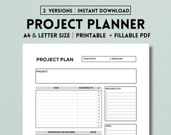 Project Planner Printable Template, Task Tracker, Productivity Planner, Project Management, Task Planner, Project Tracker, Work, Office, PDF