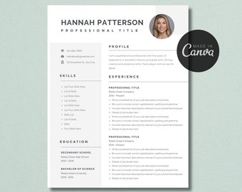 Work Resume with Picture, Teacher Resume, Resume Writer, Custom Resume Template, CV Template Canva, 2 Page Resume Template, Instant Download