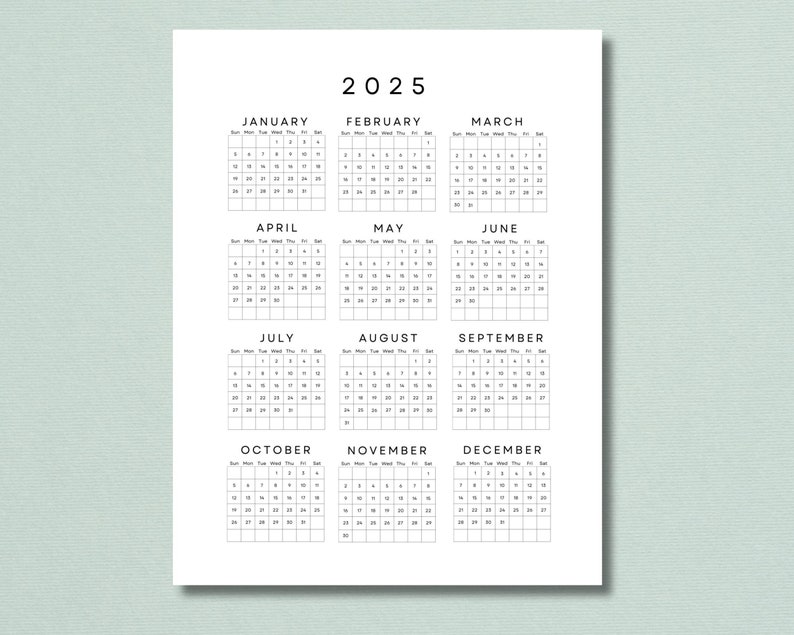 2024/2025 Yearly Calendar One Sheet Printable, Year at a Glance ...