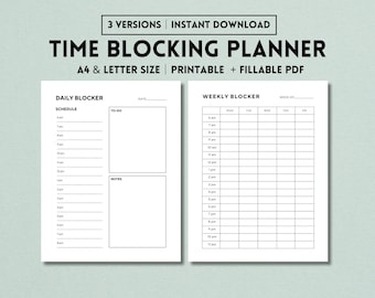 Daily and Weekly Schedule, Time Blocking Digital Planner, Week at a Glance, Time Block Weekly Planner Printable PDF, Time Box To-Do List