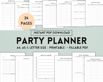 Printable Event Planner, Party Planner, Birthday Party Organizer, Event Planning, Party Checklist , Guest List, PDF, A4, A5, Letter Size