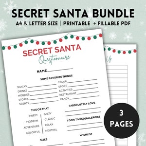 Secret Santa Fragen, Büro Geschenkbörse, Weihnachtsfragebogen, Geschenkfragebogen, Weihnachten Wunschliste Printable Download