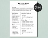 Canva Resume Template, Editable Resume Template, CV Canva Template, 2 Page Resume, Resume with Cover Letter, Minimalist Resume, PDF Download
